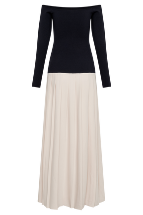 Presley Contrast Knit Off Shoulder Maxi Dress - Navy And Cream