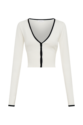 Jolene Contrast Button Up Knit Cardigan - White