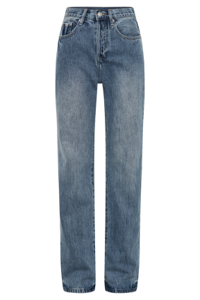 Janine High Waisted Straight Leg Jeans - Washed Mid Blue