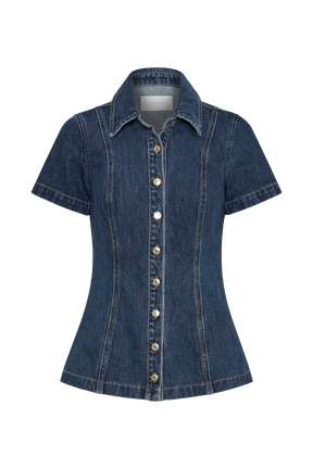 Ellie Denim Short Sleeve Top - Dark Blue