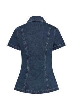 Ellie Denim Short Sleeve Top - Dark Blue