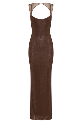 Jasmyn Hot Fix Maxi Dress With Mesh Back - Chocolate