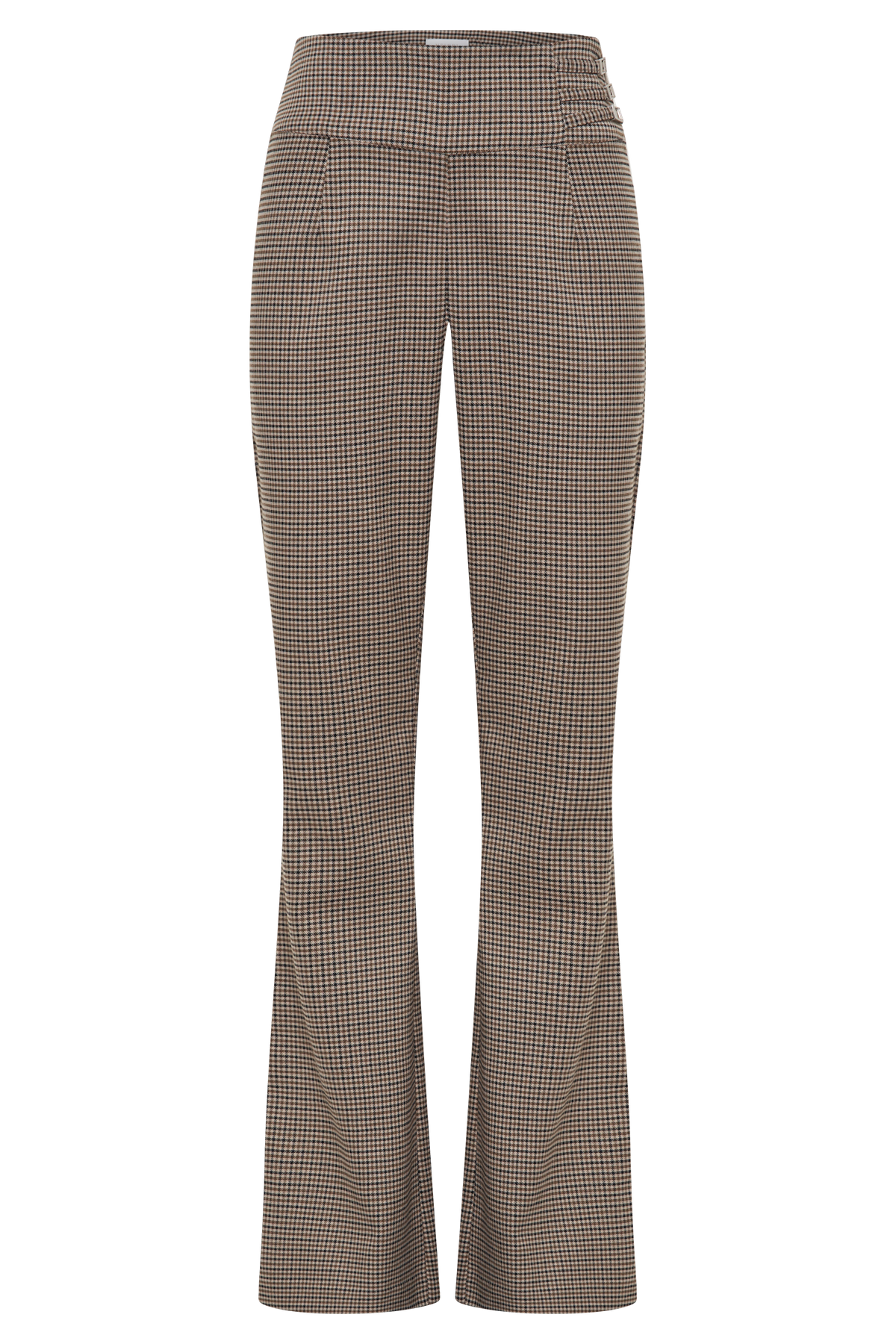Sweeney Mid Rise Buckle Straight Leg Pant - Tan Check