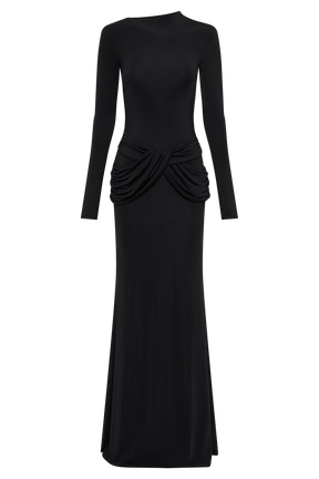 Halcyon Long Sleeve Slinky Maxi Dress - Black