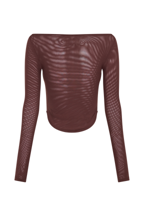 Colette Boat Neck Mesh Top - Mahogany