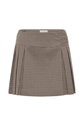 Angie Pleated Buckle Mini Skirt - Tan Check