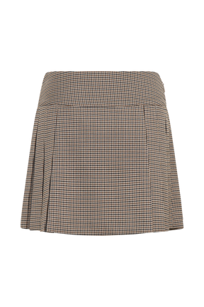 Angie Pleated Buckle Mini Skirt - Tan Check
