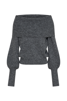 Charlotte Off Shoulder Knit Long Sleeve Top - Charcoal Marle