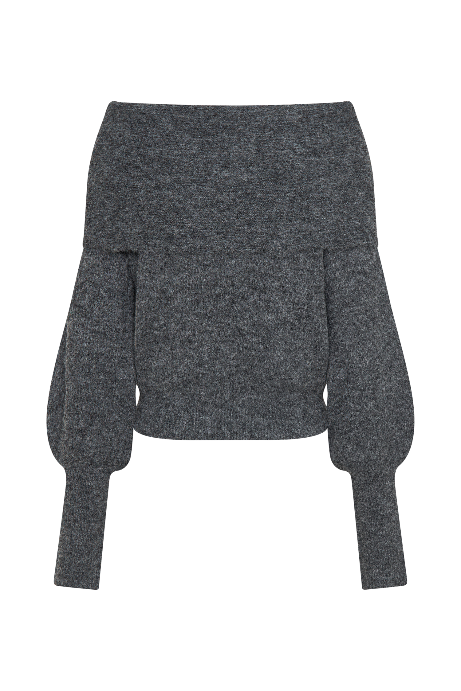 Charlotte Off Shoulder Knit Long Sleeve Top - Charcoal Marle
