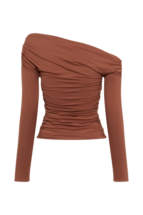 Alayna Long Sleeve Recycled Nylon Ruched Top - Wood