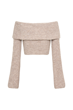 Baxter Off Shoulder Fluffy Knit Top - Taupe