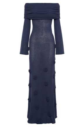 Kiki Off Shoulder Knit Rose Maxi Dress - Navy