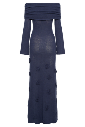 Kiki Off Shoulder Knit Rose Maxi Dress - Navy