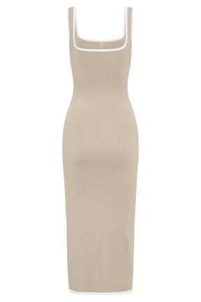Eimear Contrast Knit Midi Dress - Taupe & Ivory