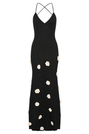 Suki Knit Maxi Dress With Flowers - Black/White