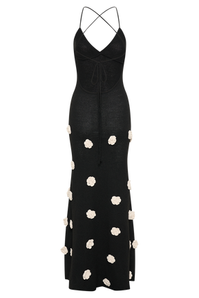 Suki Knit Maxi Dress With Flowers - Black/White