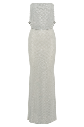 Arna Off Shoulder Diamante Maxi Dress - Silver