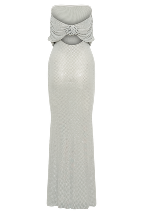 Arna Off Shoulder Diamante Maxi Dress - Silver
