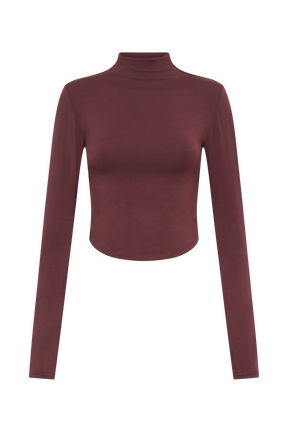 Ember Modal Long Sleeve High Neck Top - Mahogany