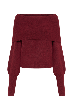 Charlotte Off Shoulder Knit Long Sleeve Top - Merlot