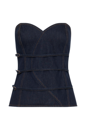Sylas Strapless Buckle Denim Top - Indigo Blue