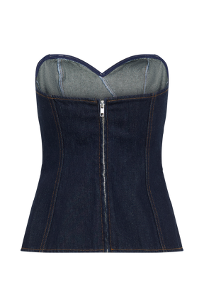 Sylas Strapless Buckle Denim Top - Indigo Blue