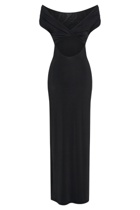 Imogen Off Shoulder Slinky Maxi Dress - Black