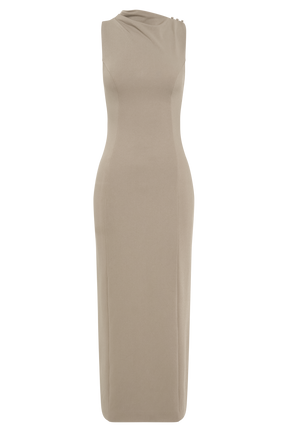 Taylor Draped Stretch Crepe Midi Dress - Mushroom