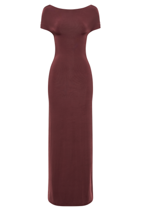 Imogen Off Shoulder Slinky Maxi Dress - Mahogany