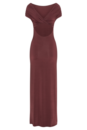 Imogen Off Shoulder Slinky Maxi Dress - Mahogany