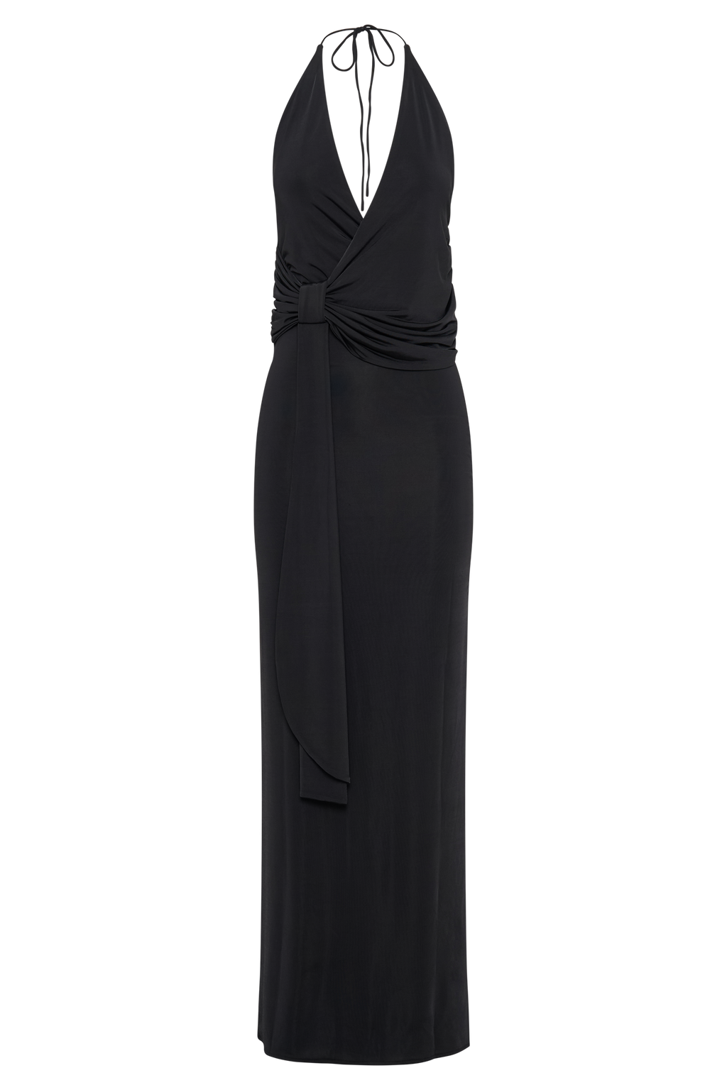 Tyla Draped Slinky Halter Maxi Dress - Black