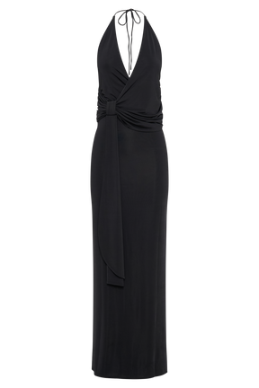 Tyla Draped Slinky Halter Maxi Dress - Black