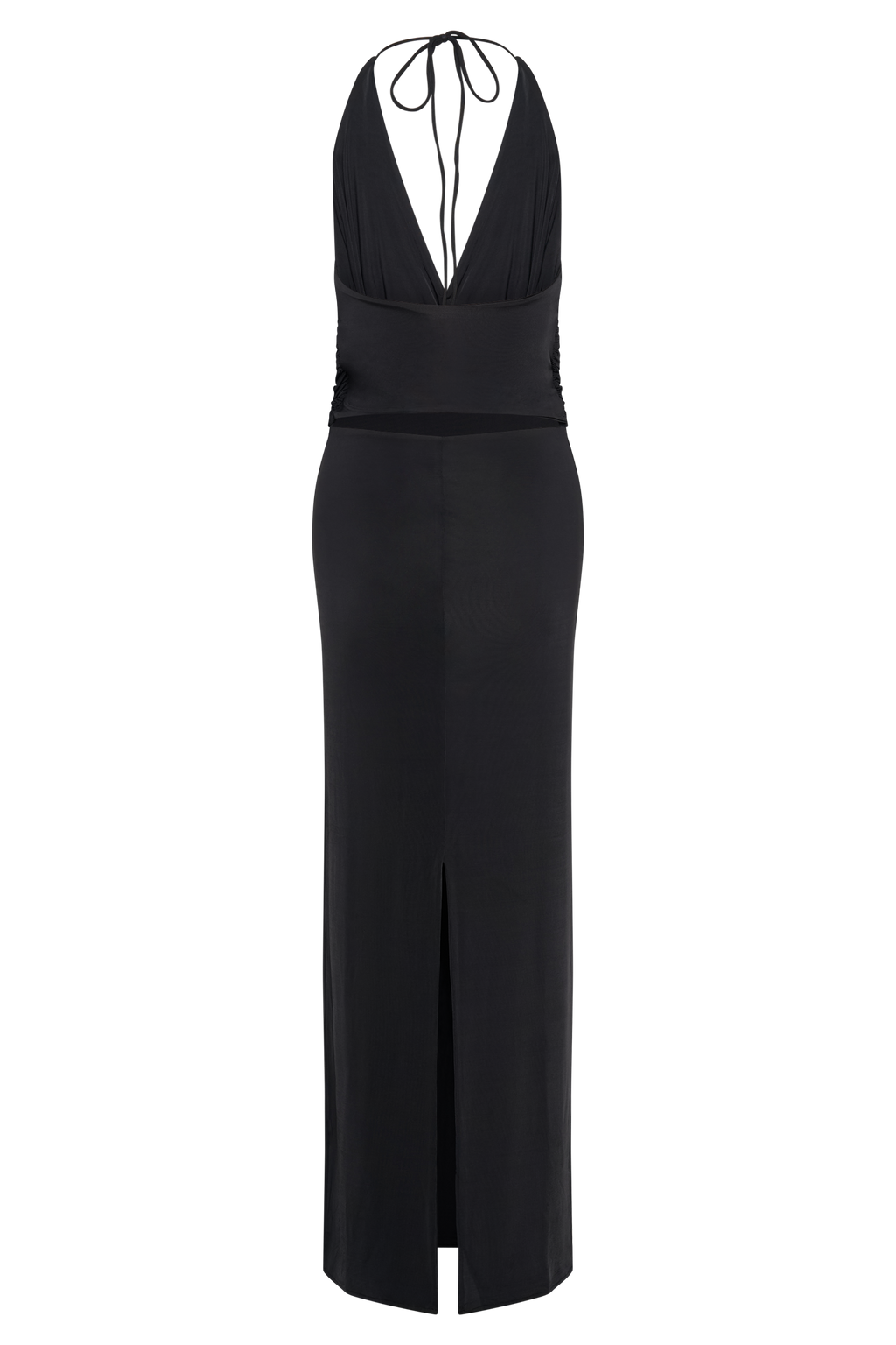 Tyla Draped Slinky Halter Maxi Dress - Black