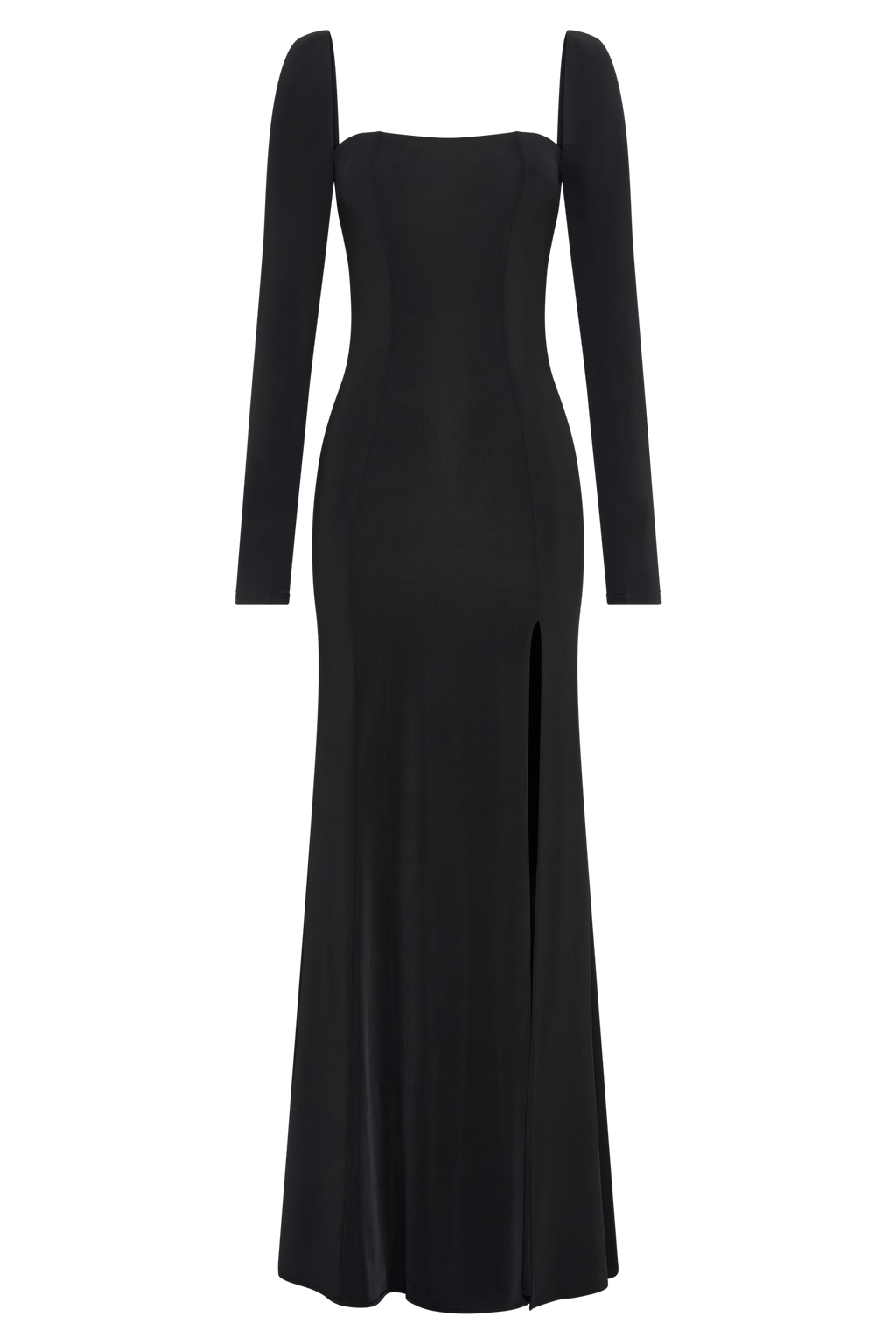 Desirie Slinky Long Sleeve Maxi Dress With Split - Black