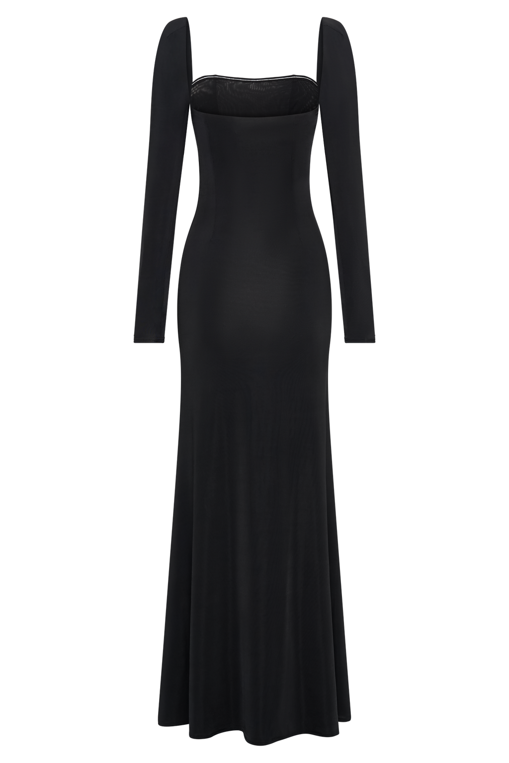 Desirie Slinky Long Sleeve Maxi Dress With Split - Black
