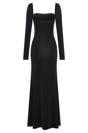 Desirie Slinky Long Sleeve Maxi Dress With Split - Black