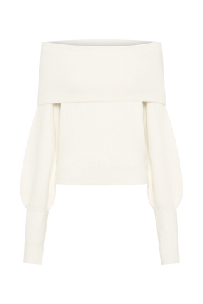 Charlotte Off Shoulder Knit Long Sleeve Top - Ivory