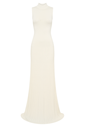 Mavis High Neck Pleated Maxi Dress - Ivory