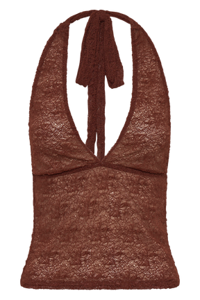 Asher Sheer Lace Halter Top - Chilli