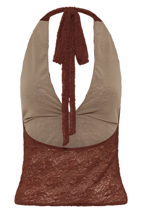 Asher Sheer Lace Halter Top - Chilli