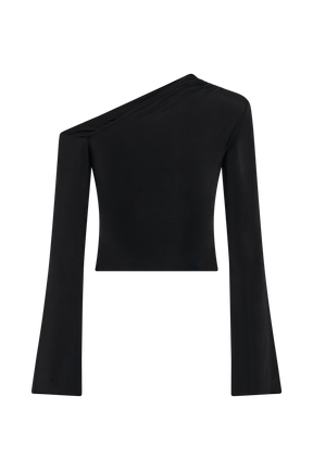 Ainsley Asymmetrical Long Sleeve Top With Floral Hardware - Black