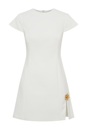 Remi Suiting Mini Dress With Floral Hardware - White