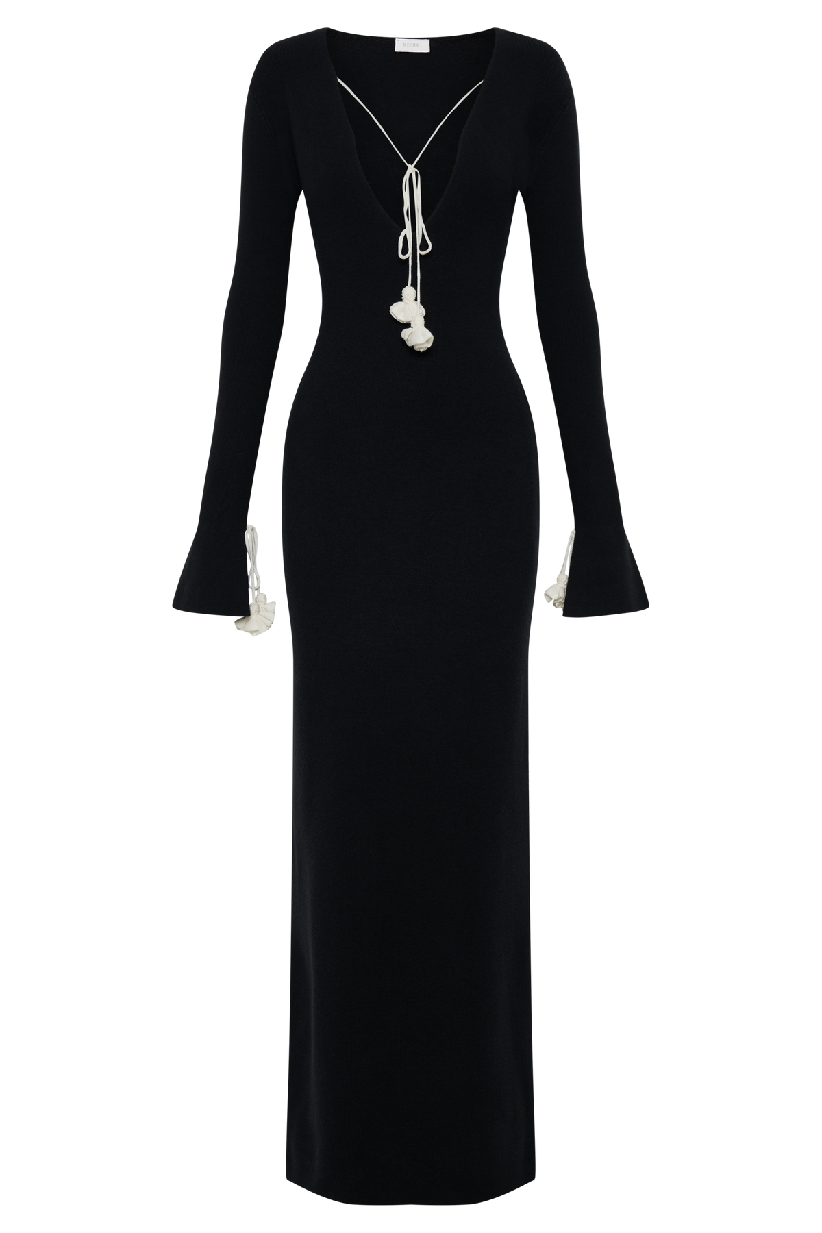 Erica Knit Maxi Dress With Floral Ties - Black And White