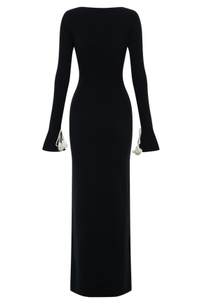 Erica Knit Maxi Dress With Floral Ties - Black And White