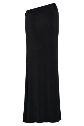 Ainsley Asymmetrical Maxi Skirt With Floral Hardware - Black