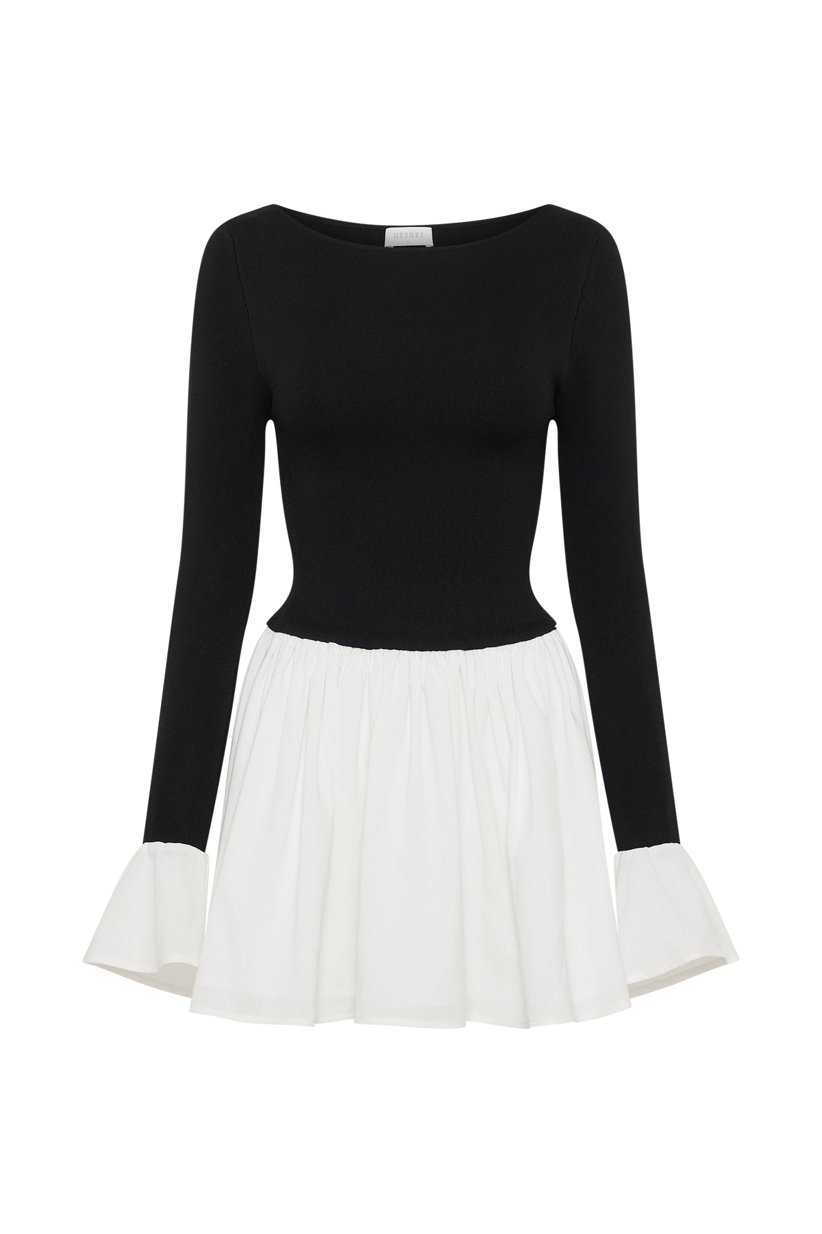 Sansa Knit And Linen Mini Dress - Black & White