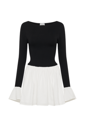 Sansa Knit And Linen Mini Dress - Black & White