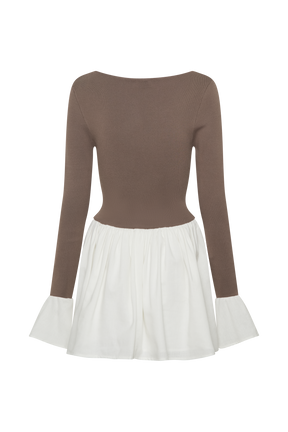 Sansa Knit And Linen Mini Dress - Smoke & Ivory