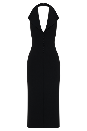 Annita Crepe Halter Midi Dress - Black