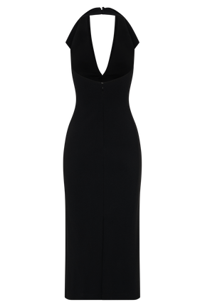 Annita Crepe Halter Midi Dress - Black